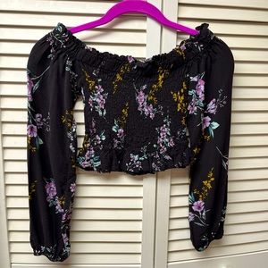 Black long sleeve with yellow and purple flowers (girls)